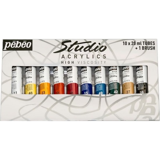 Set of 10 x 20ml with Brush Pebeo Studio Acrylic Paint